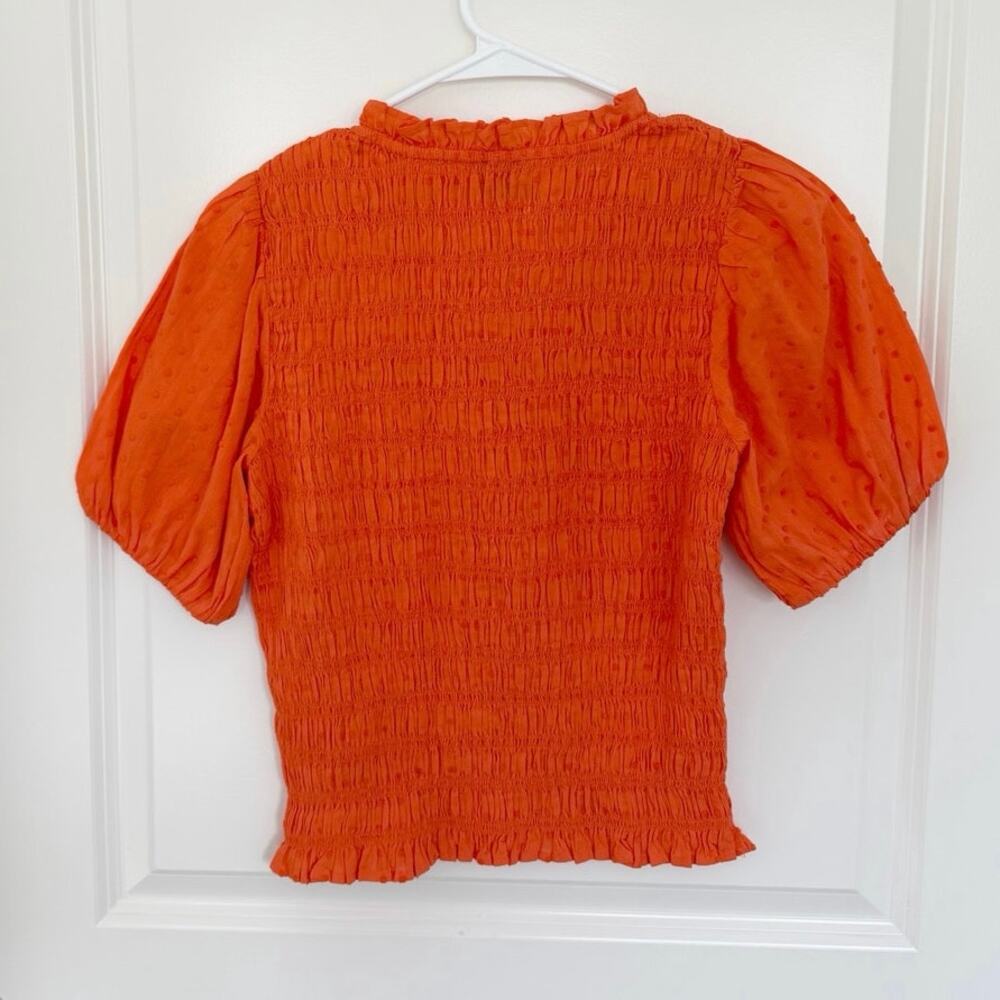 NWT J. Crew Puff Sleeve Textured Voile Smocked Top Orange XS - Picture 3 of 5